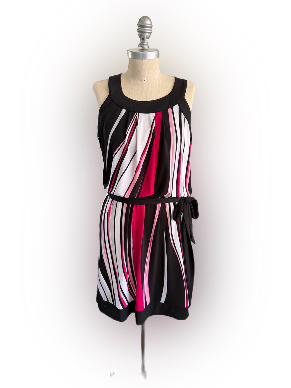 White House Black Market Sleeveless Pink Black White Lined Dress Back Button S